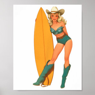 Coastal Cowgirl Western Country Surfing Surfer Gir Poster