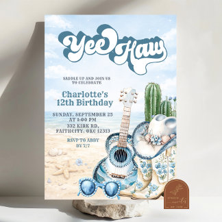 Coastal Cowgirl Yee Haw Birthday Invitation