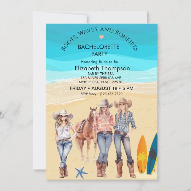Coastal Cowgirls Beach Bachelorette Party Invitation (Front)