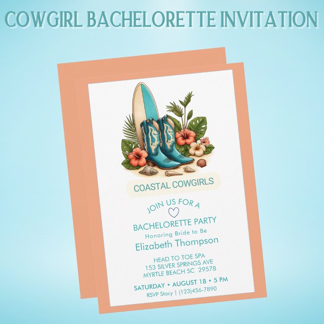 Coastal Cowgirls Boots Bachelorette Party Invitation (Creator Uploaded)
