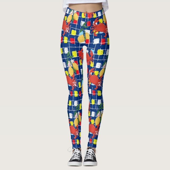 Coastal Crab and Lemon Pattern Leggings (Front)