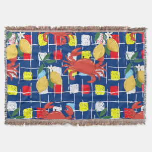 Coastal Crab and Lemon Pattern Throw Blanket