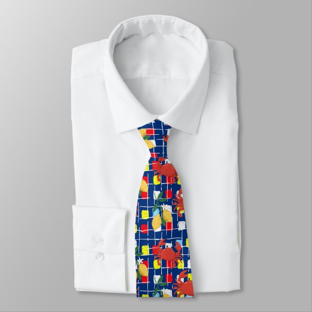 Coastal Crab and Lemon Pattern Tie (Tied)