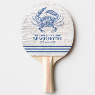 Coastal Crab Beach House Rustic Wood Family Name Ping Pong Paddle