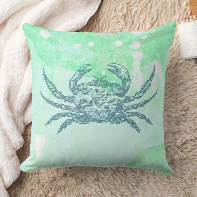Coastal Crab Blue Watercolor Cushion (Blanket)