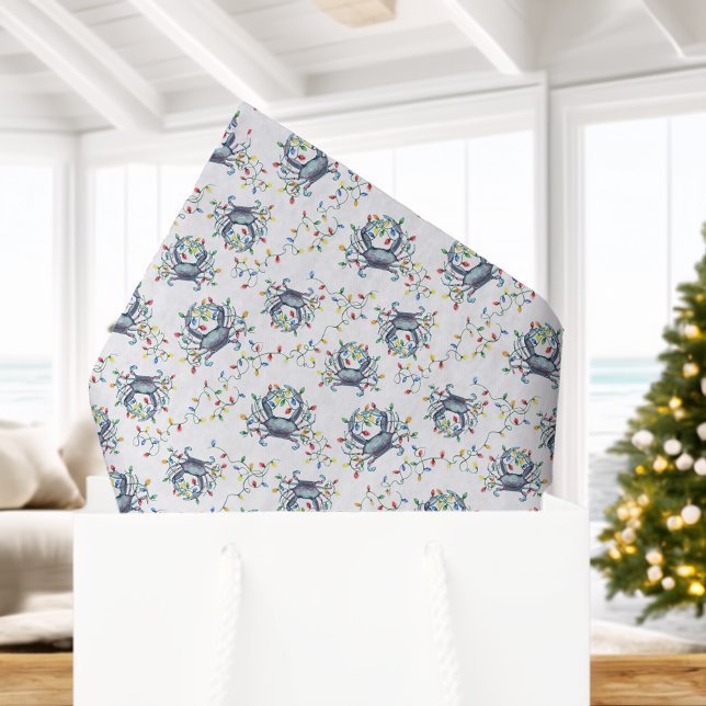 Coastal Crab Christmas Lights Nautical Holiday Tissue Paper (Creator Uploaded)