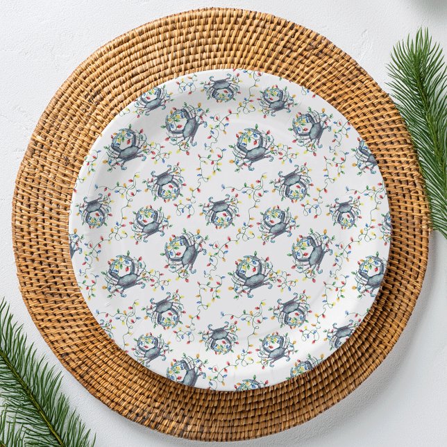 Coastal Crab Christmas Lights Paper Plate (Creator Uploaded)