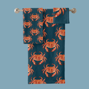 Coastal Crab pattern Bath Towel Set