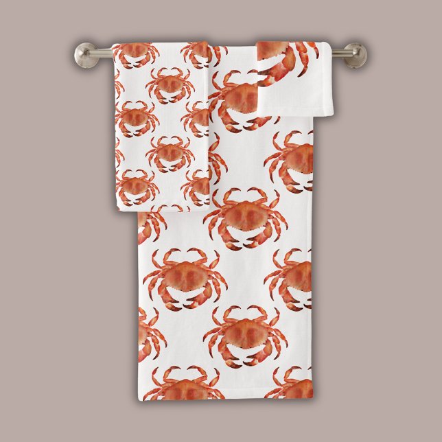 Coastal Crab pattern Bath Towel Set (Brown crab coastal chic crustacean bathroom towel set)