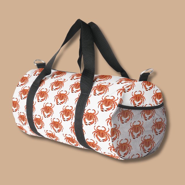 Coastal Crab pattern Duffle Bag (Brown Crab pattern dufffel bag with white background)