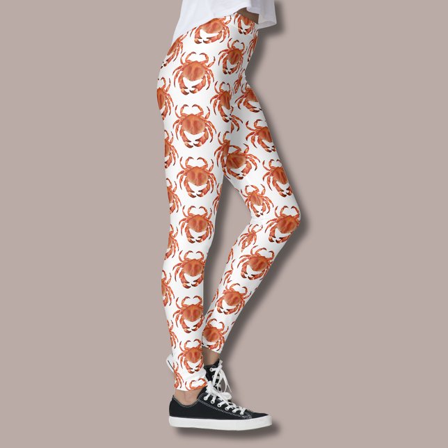 Coastal Crab pattern Leggings (Brown crab coastal crustacean leggings on white)