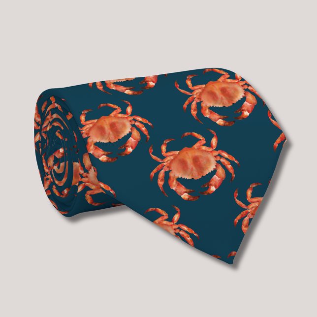 Coastal Crabs pattern Tie (Brown crab tie on navy blue background. Coatal Chic Clothing)