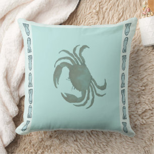 Coastal Crabs With Fish Border Bohemian Cushion