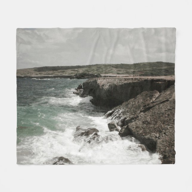 Coastal Crashing Waves Fleece Blanket (Front (Horizontal))