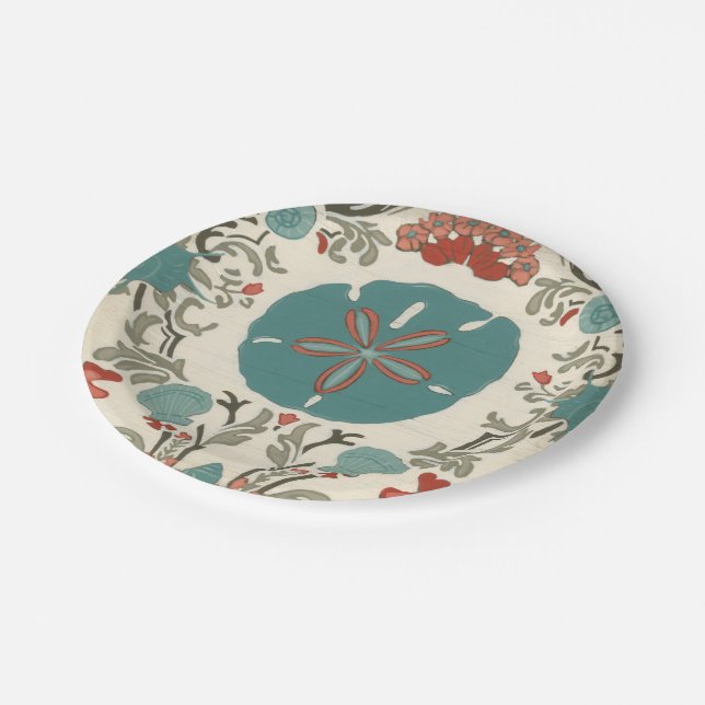 Coastal Damask I Paper Plate (Angled)