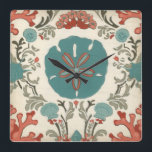 Coastal Damask I Square Wall Clock<br><div class="desc">Marine Life</div>
