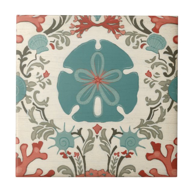 Coastal Damask II Ceramic Tile (Front)
