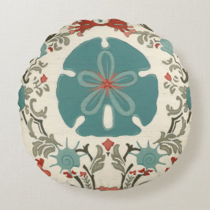 Coastal Damask II Round Cushion