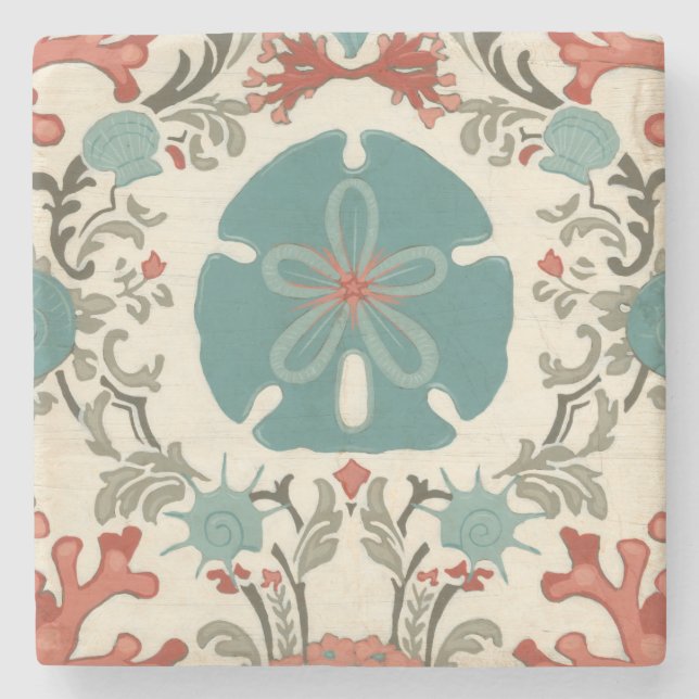 Coastal Damask II Stone Coaster (Front)