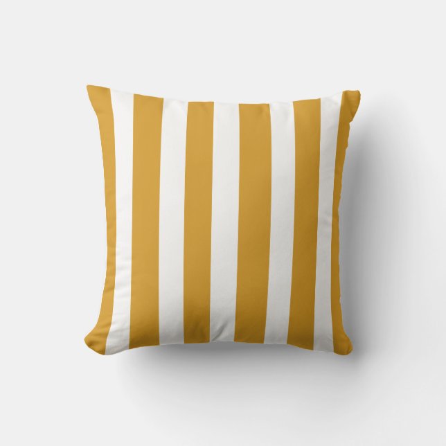 Coastal Dark Mustard Yellow White 2 Stripe Beach Cushion (Front)