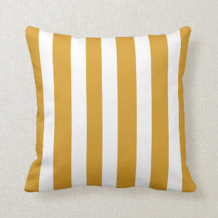 Coastal Dark Mustard Yellow White 2 Stripe Beach Cushion