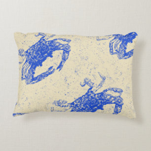 Coastal Decor, Blue Crab Pillow, Lumbar Decorative Cushion