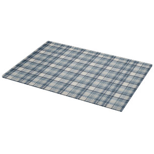 Coastal Denim Blue & Cream Tartan Plaid Cutting Board