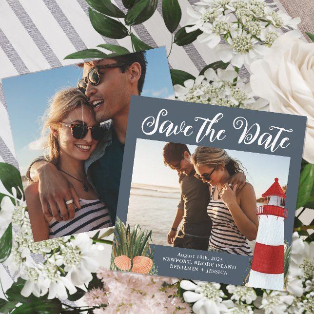 Coastal Destination Wedding Photo Blue  Save The Date (Creator Uploaded)