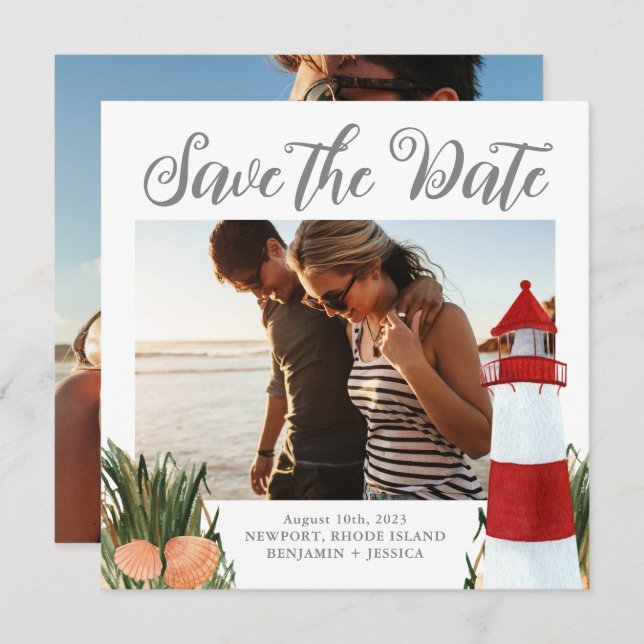 Coastal Destination Wedding Photo Save The Date (Front/Back)