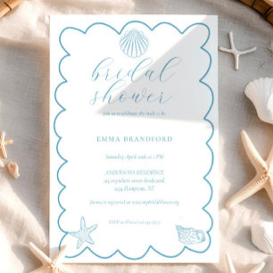 Coastal Doodle Blue White Bridal Shower  Invitation
