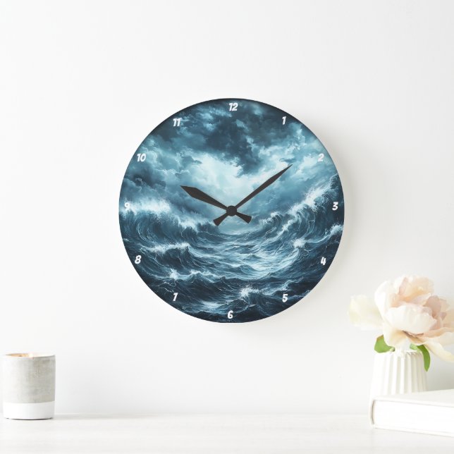 Coastal Drama" - Ocean Waves  Large Clock (Home)