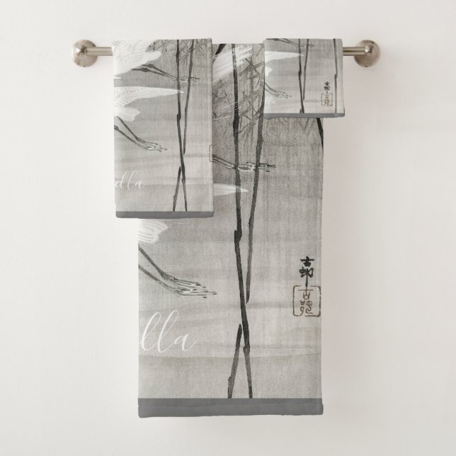 Coastal Egret Asian Art Towel (Insitu)