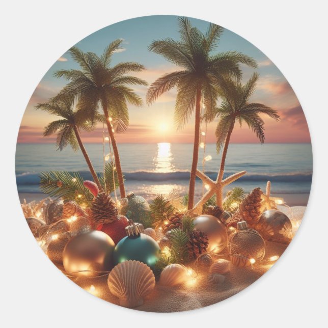 Coastal Elegance: Christmas Beach Sticker (Front)