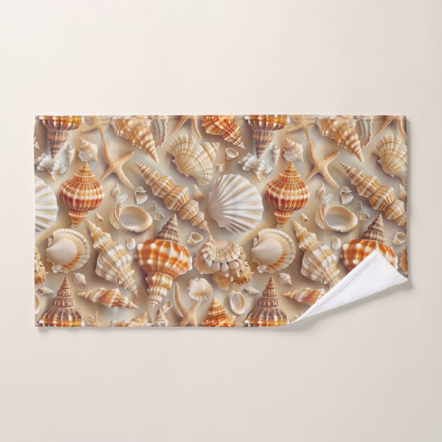 Coastal Elegance Seashell Pattern Bath Towel Set (Hand Towel)