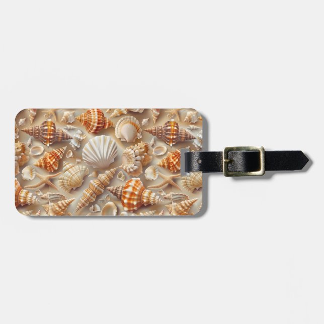 Coastal Elegance Seashell Pattern Luggage Tag (Front Horizontal)