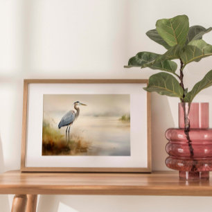 Coastal Elegance: Seashore Crane Watercolor Print