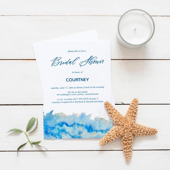 Coastal Elegance Watercolor Bridal Shower Petite Invitation (Creator Uploaded)