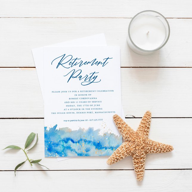 Coastal Elegance Watercolor Retirement Party Invitation (Creator Uploaded)