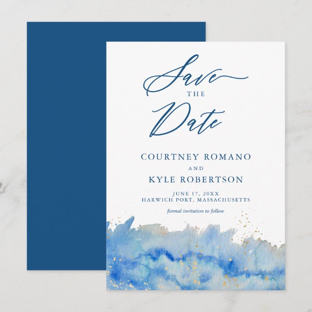 Coastal Elegance Watercolor Save The Date Card (Front/Back)