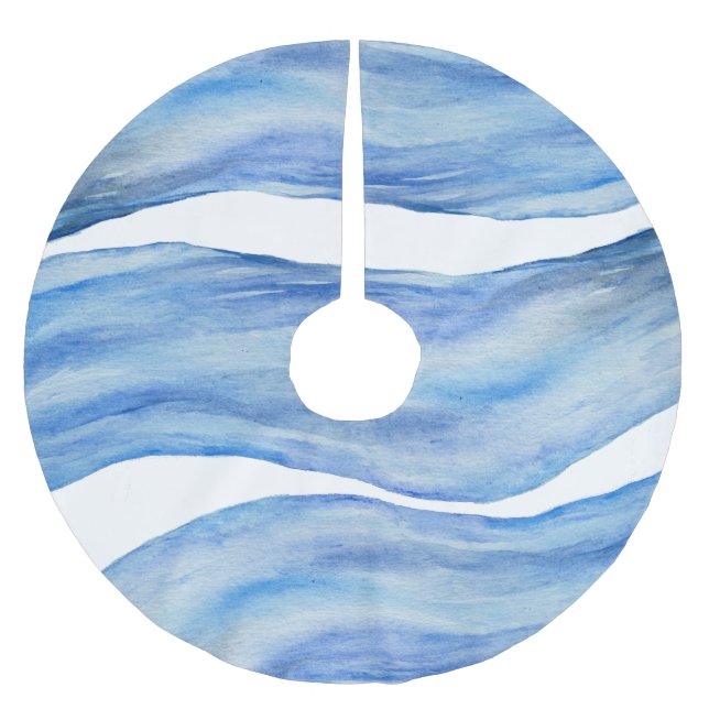 Coastal Elegance Watercolor Wave Tree Skirt (Front)