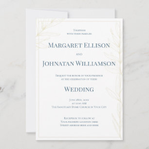 Coastal, Elegant Botanical Ocean Blue Sand Wedding Invitation