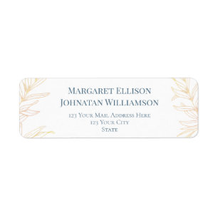 Coastal Elegant Botanical Ocean Blue Sand Wedding Return Address Label
