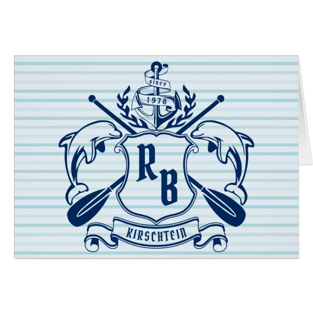 Coastal Emblem Dolphins Anchor Oar Shield Nautical (Front Horizontal)