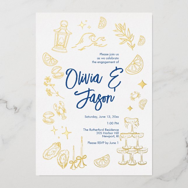 Coastal Engagement Party Foil Invitation (Front)
