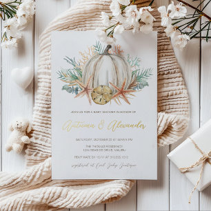 Coastal Fall Baby Shower   Watercolor Pumpkin & Se