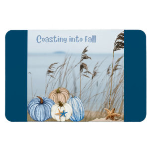 Coastal Fall Blue and White Pumpkins and Starfish  Magnet