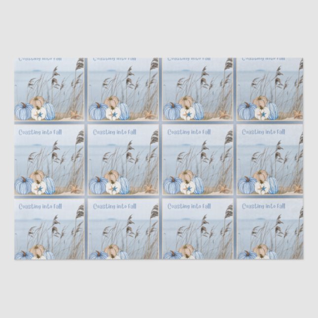 Coastal Fall Blue and White Pumpkins and Starfish  Tissue Paper (Front)