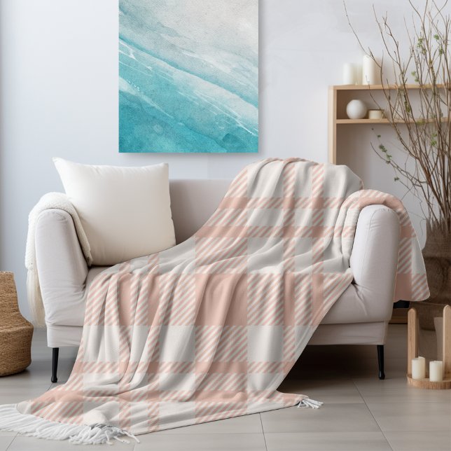 Coastal Fall Cosy Coral Plaid Fleece Blanket (Creator Uploaded)