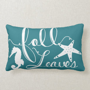 Coastal Fall Leaves Script Starfish & Seahorse Lumbar Cushion