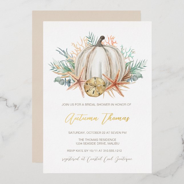 Coastal Fall Pumpkin and Seashells Bridal Shower (Front/Back)